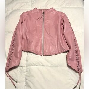 HUDSON💗Genuine Leather Pink Jacket with Lace Up Sleeves. Size L